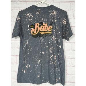 Vintage Style 'Babe' Graphic Bleach Splatter Medium T-Shirt